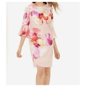 The Limited‎ Dress Size 4 Watercolor Floral Print Dress Bell Sleeve Pink 🩷🩷
